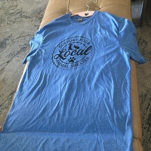Handmade vinyl T-shirt support your local animal shelter in blue size medium